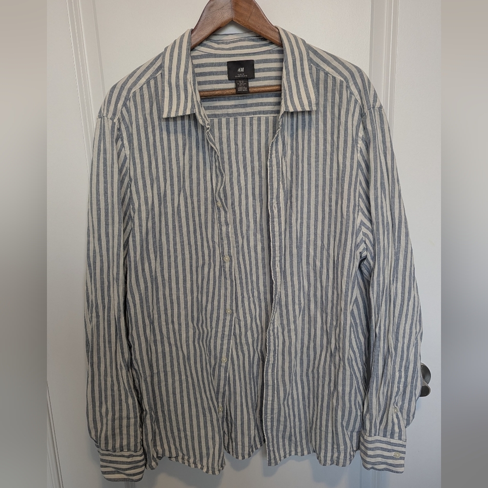 H&M Striped Linen Blend Button Down Shirt